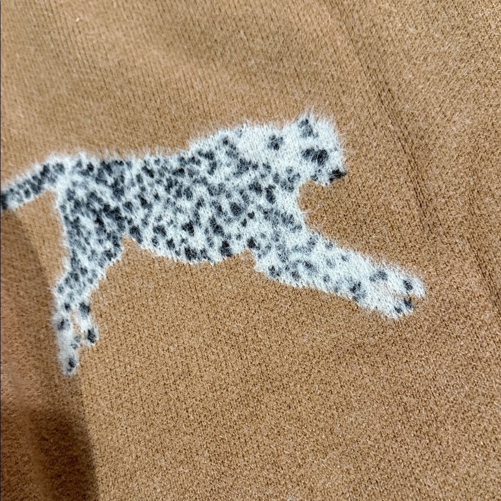 Merci Brown Tan Sweater with Leopard Design small women’s top long sleeve - Picture 4 of 7